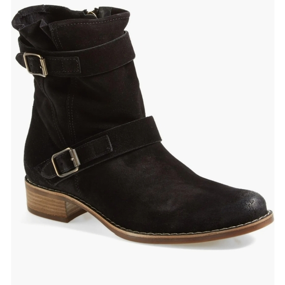 Paul Green Boot Ally Belted Suede Leather Moto UK 4.5 US  7 Black Block Heel - Picture 11 of 13